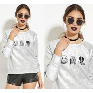 NEW Star Wars Metallic Silver Sweatshirt Pullover Top Darth Vader Storm Trooper